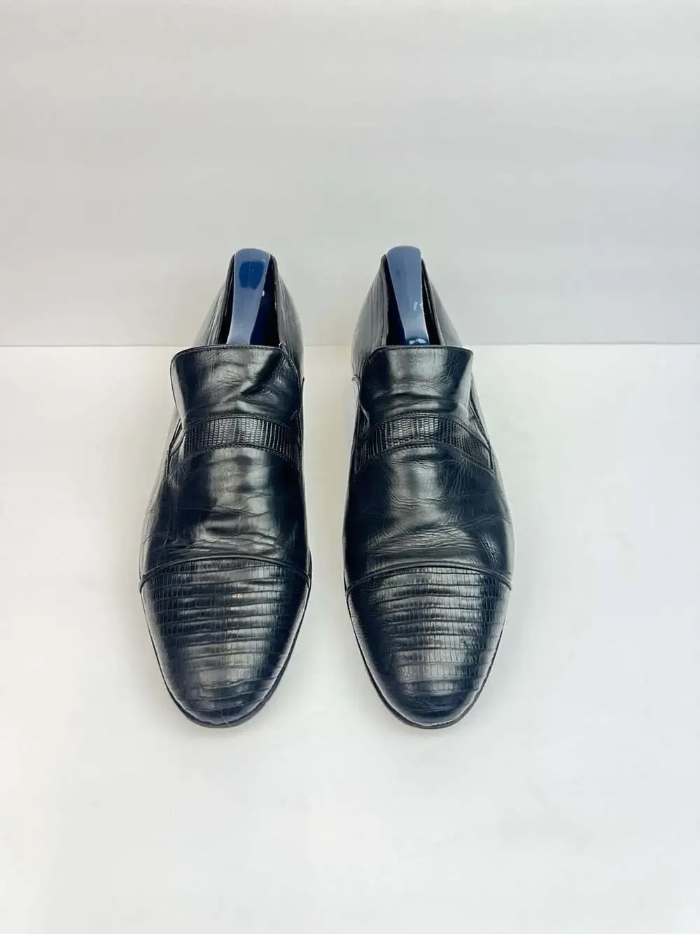 Vintage  Men's Black Lizard Embossed Leather Slip-On Dress Shoes Size 9.5M